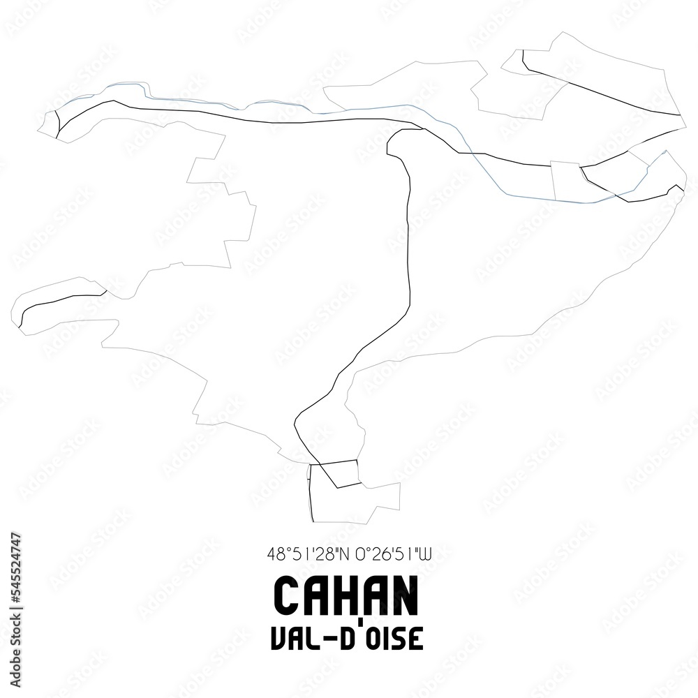CAHAN Val-d'Oise. Minimalistic street map with black and white lines.