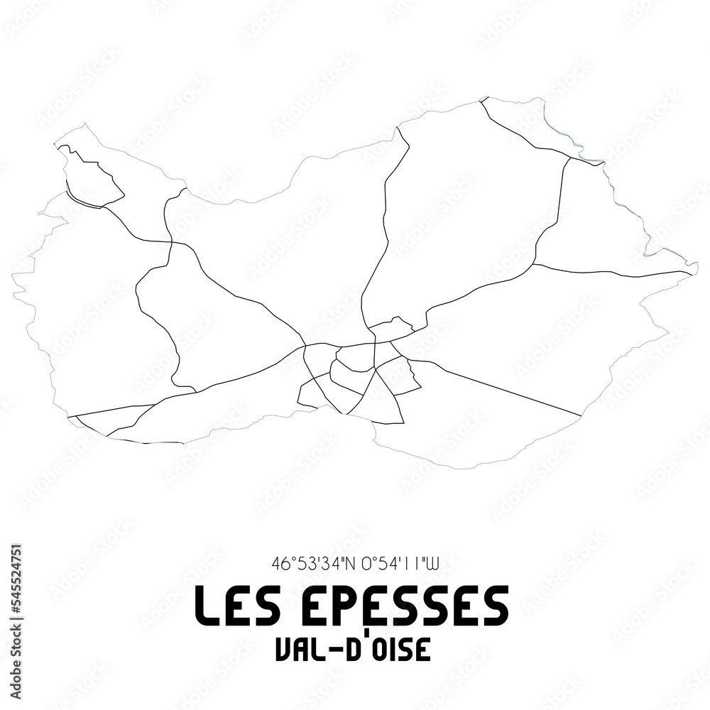 LES EPESSES Val-d'Oise. Minimalistic street map with black and white lines.
