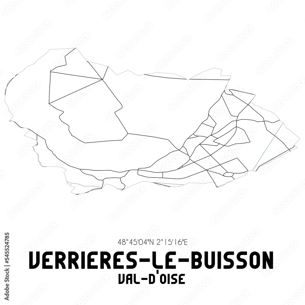 VERRIERES-LE-BUISSON Val-d'Oise. Minimalistic street map with black and white lines.