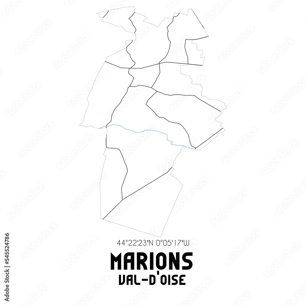 MARIONS Val-d'Oise. Minimalistic street map with black and white lines. MARIONS Val-d'Oise. Minimalistic street map with black and white lines.