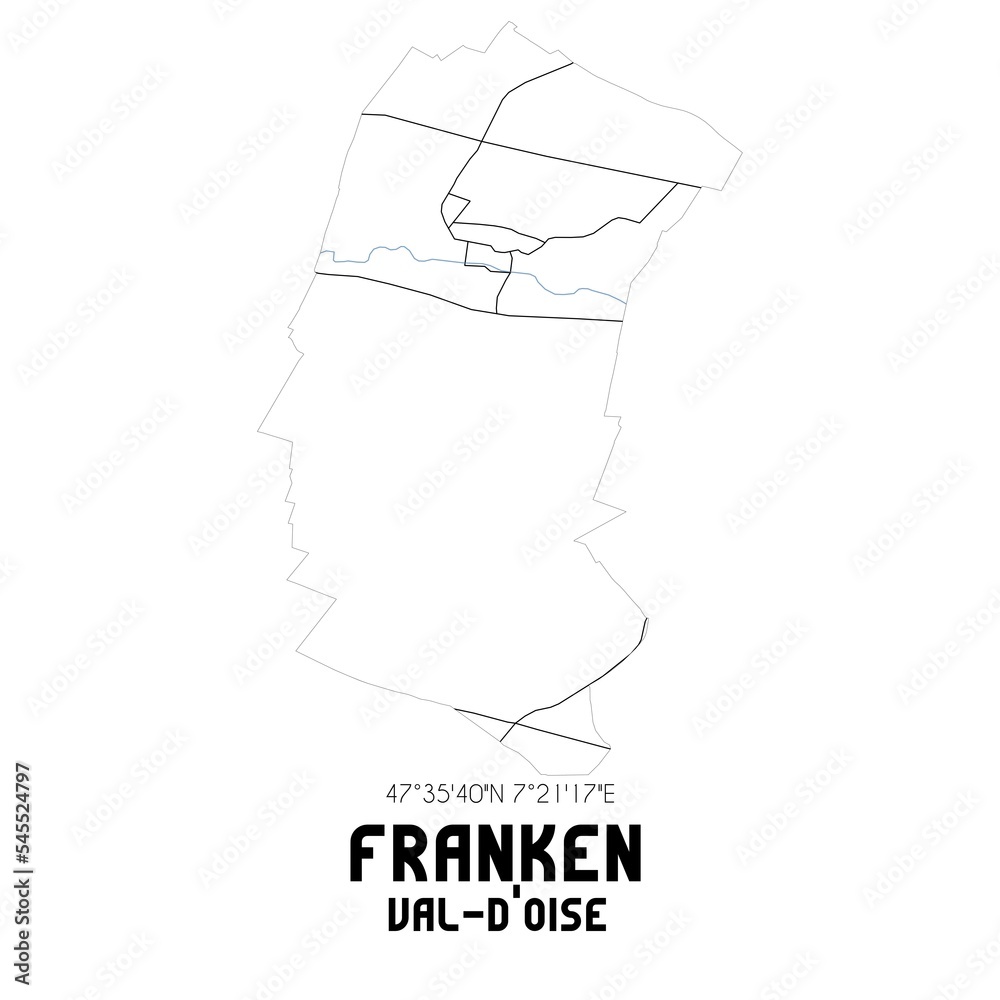 FRANKEN Val-d'Oise. Minimalistic street map with black and white lines. FRANKEN Val-d'Oise. Minimalistic street map with black and white lines.