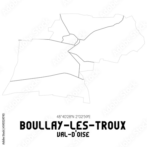BOULLAY-LES-TROUX Val-d Oise. Minimalistic street map with black and white lines.