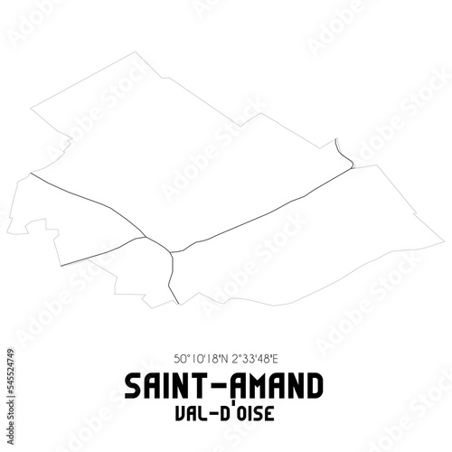 SAINT-AMAND Val-d'Oise. Minimalistic street map with black and white lines.