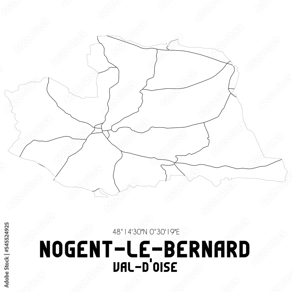 NOGENT-LE-BERNARD Val-d'Oise. Minimalistic street map with black and white lines. NOGENT-LE-BERNARD Val-d'Oise. Minimalistic street map with black and white lines.
