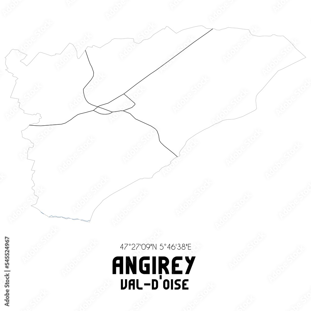 ANGIREY Val-d'Oise. Minimalistic street map with black and white lines.