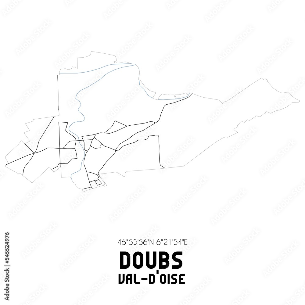 DOUBS Val-d'Oise. Minimalistic street map with black and white lines. DOUBS Val-d'Oise. Minimalistic street map with black and white lines.