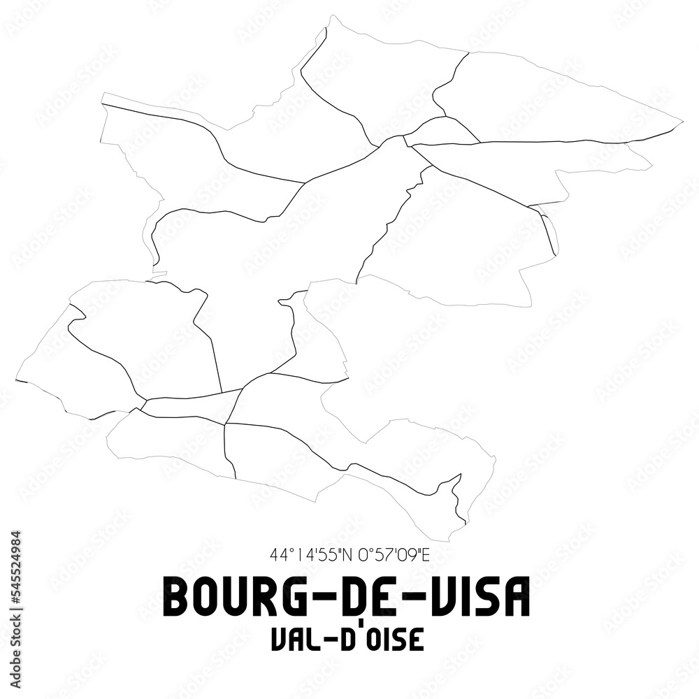 BOURG-DE-VISA Val-d'Oise. Minimalistic street map with black and white lines. BOURG-DE-VISA Val-d'Oise. Minimalistic street map with black and white lines.