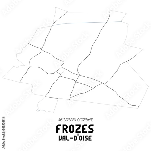 FROZES Val-d'Oise. Minimalistic street map with black and white lines. photo