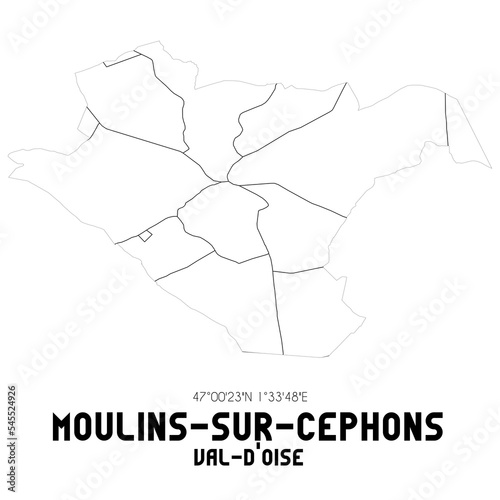 MOULINS-SUR-CEPHONS Val-d'Oise. Minimalistic street map with black and white lines.