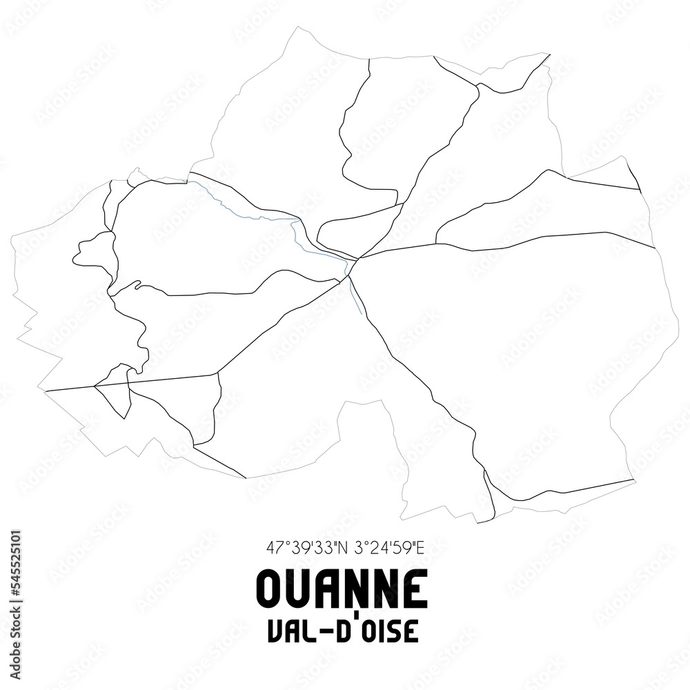 OUANNE Val-d'Oise. Minimalistic street map with black and white lines.