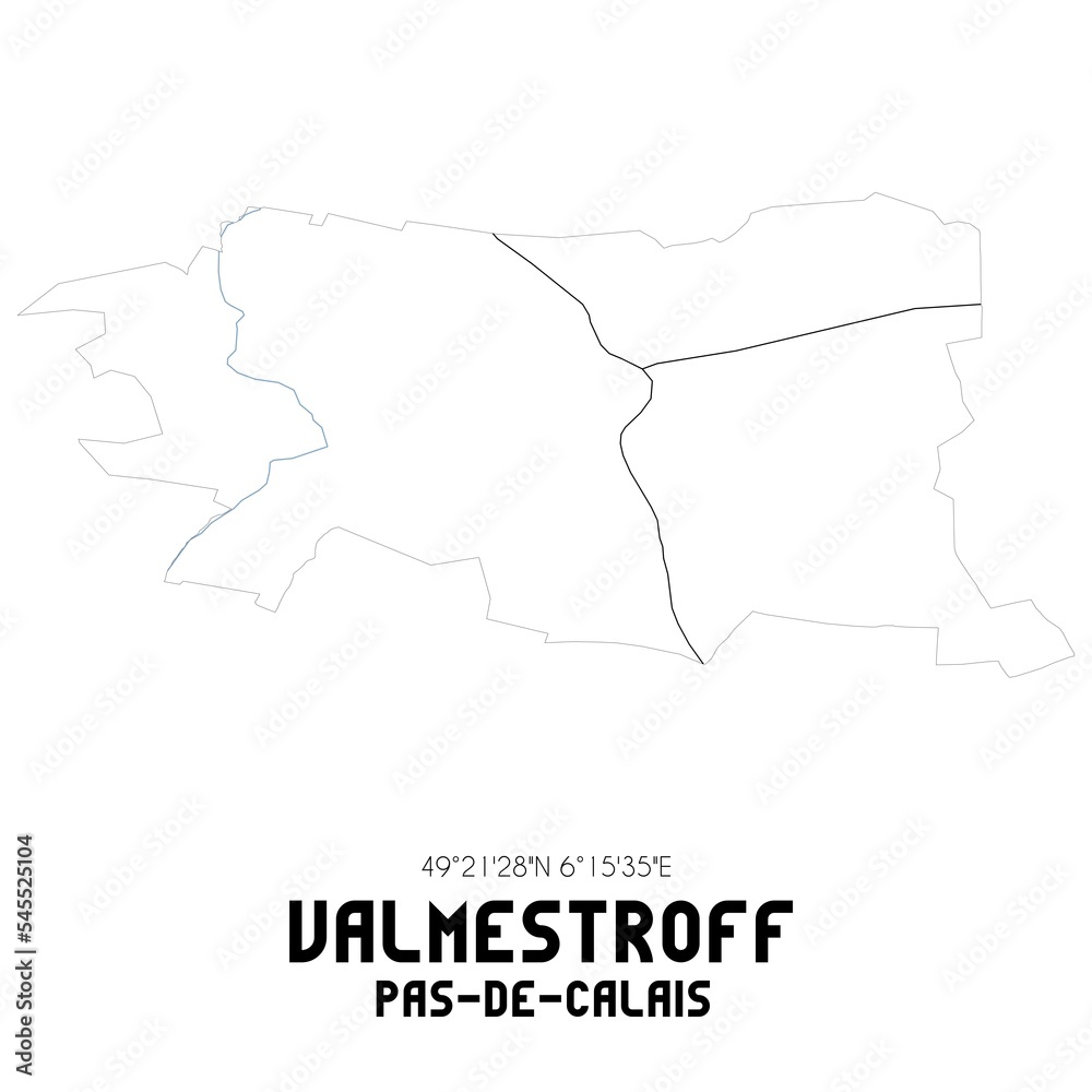 VALMESTROFF Pas-de-Calais. Minimalistic street map with black and white lines.