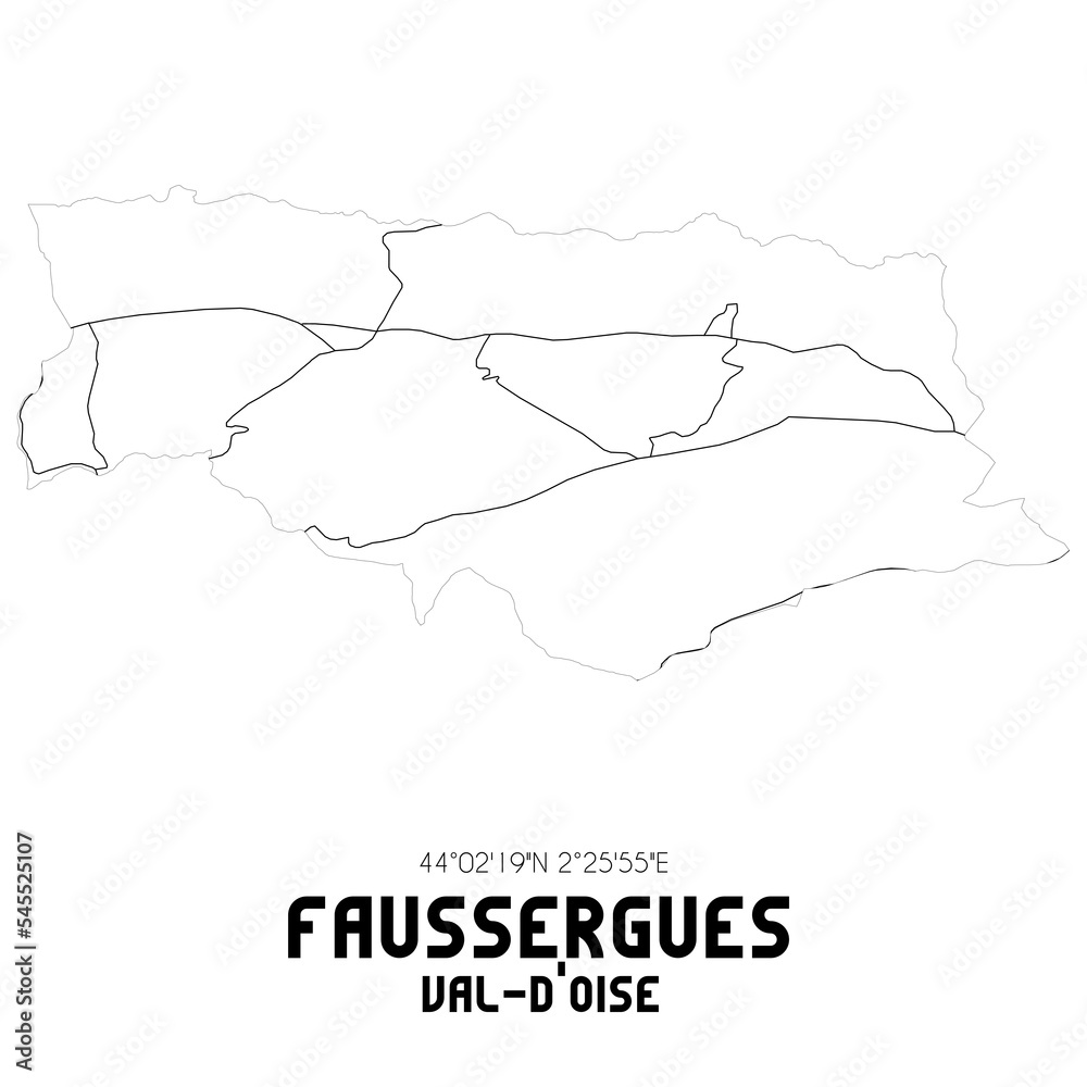 FAUSSERGUES Val-d'Oise. Minimalistic street map with black and white lines. FAUSSERGUES Val-d'Oise. Minimalistic street map with black and white lines.