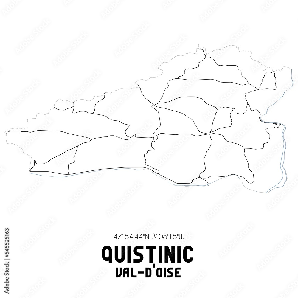 QUISTINIC Val-d'Oise. Minimalistic street map with black and white lines. QUISTINIC Val-d'Oise. Minimalistic street map with black and white lines.