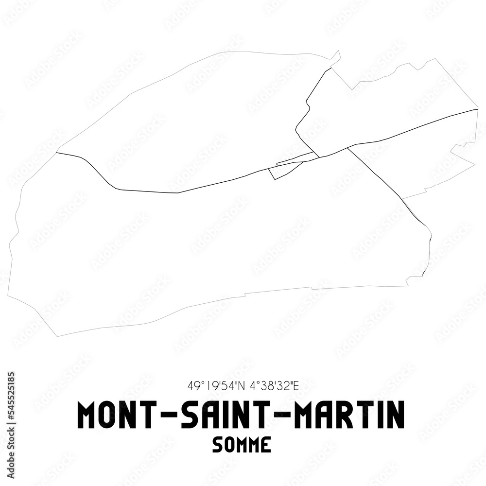 MONT-SAINT-MARTIN Somme. Minimalistic street map with black and white lines. MONT-SAINT-MARTIN Somme. Minimalistic street map with black and white lines.
