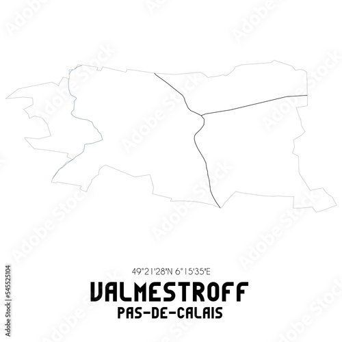 VALMESTROFF Pas-de-Calais. Minimalistic street map with black and white lines.