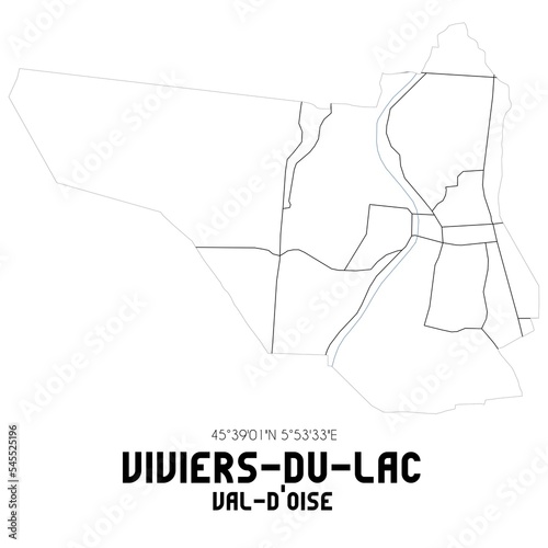VIVIERS-DU-LAC Val-d'Oise. Minimalistic street map with black and white lines.