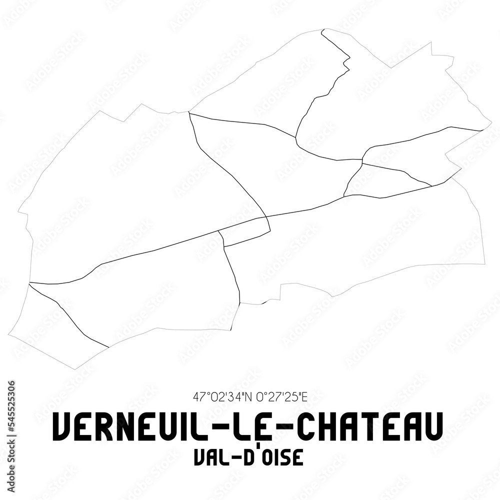 VERNEUIL-LE-CHATEAU Val-d'Oise. Minimalistic street map with black and white lines. VERNEUIL-LE-CHATEAU Val-d'Oise. Minimalistic street map with black and white lines.