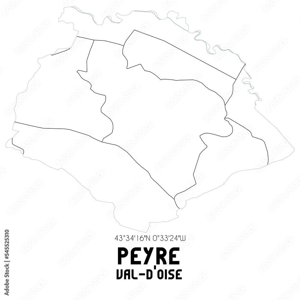 PEYRE Val-d'Oise. Minimalistic street map with black and white lines.
