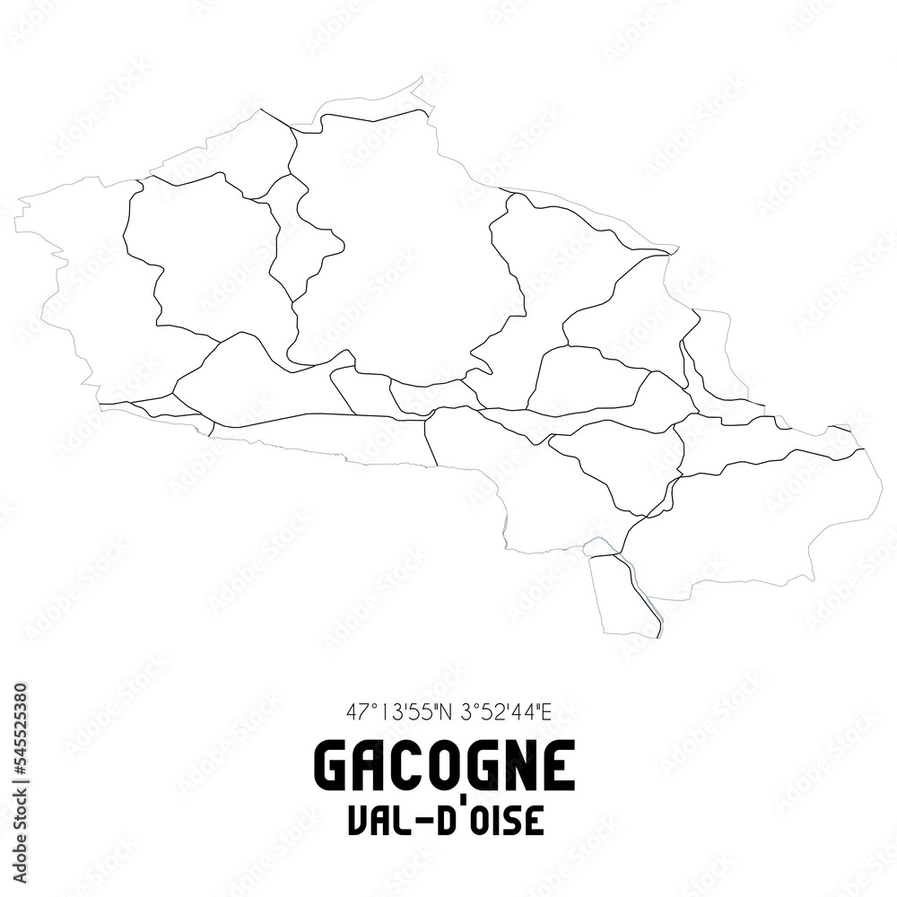 GACOGNE Val-d'Oise. Minimalistic street map with black and white lines.