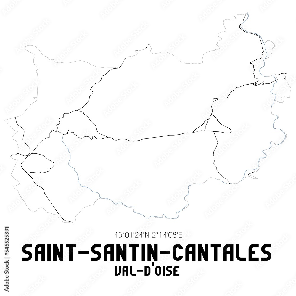SAINT-SANTIN-CANTALES Val-d'Oise. Minimalistic street map with black and white lines.