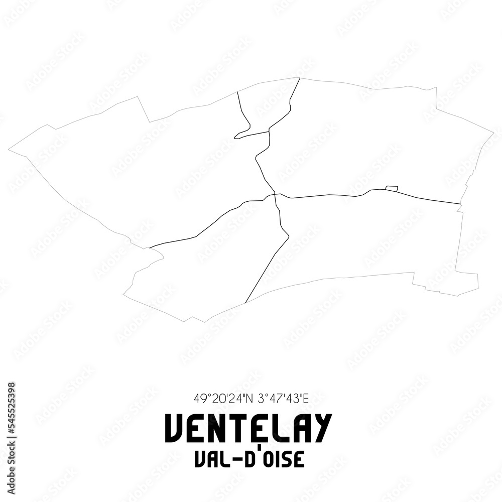 VENTELAY Val-d'Oise. Minimalistic street map with black and white lines.