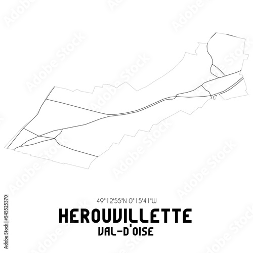 HEROUVILLETTE Val-d'Oise. Minimalistic street map with black and white lines.