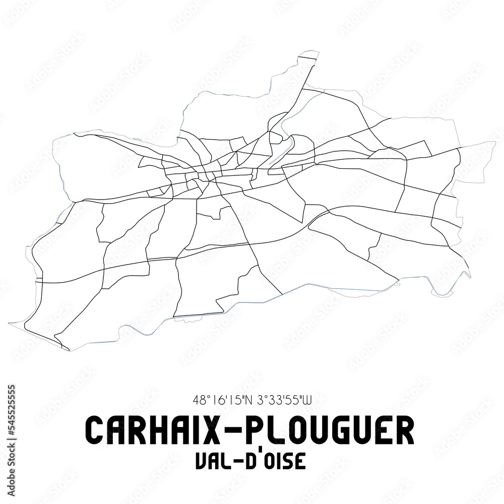 CARHAIX-PLOUGUER Val-d'Oise. Minimalistic street map with black and white lines. CARHAIX-PLOUGUER Val-d'Oise. Minimalistic street map with black and white lines.