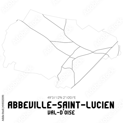 ABBEVILLE-SAINT-LUCIEN Val-d Oise. Minimalistic street map with black and white lines.