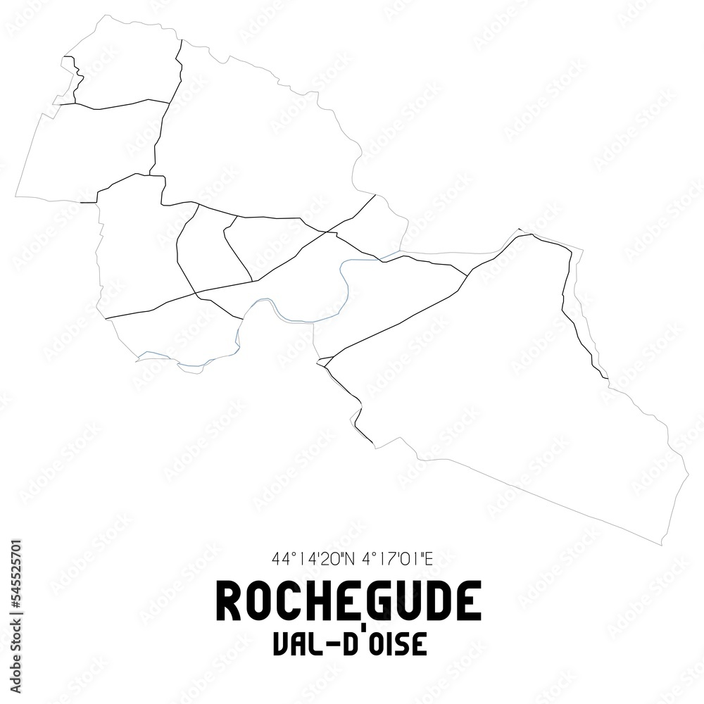 ROCHEGUDE Val-d'Oise. Minimalistic street map with black and white lines.