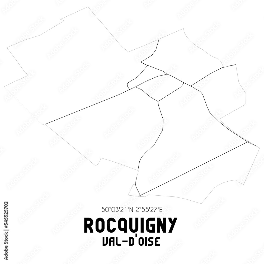 ROCQUIGNY Val-d'Oise. Minimalistic street map with black and white lines.