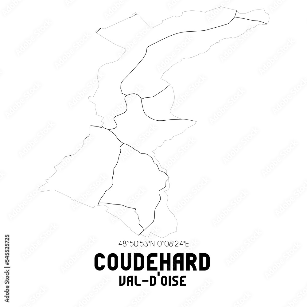 COUDEHARD Val-d'Oise. Minimalistic street map with black and white lines.