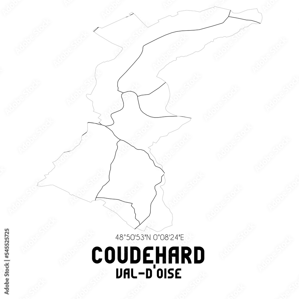 COUDEHARD Val-d'Oise. Minimalistic street map with black and white lines. COUDEHARD Val-d'Oise. Minimalistic street map with black and white lines.