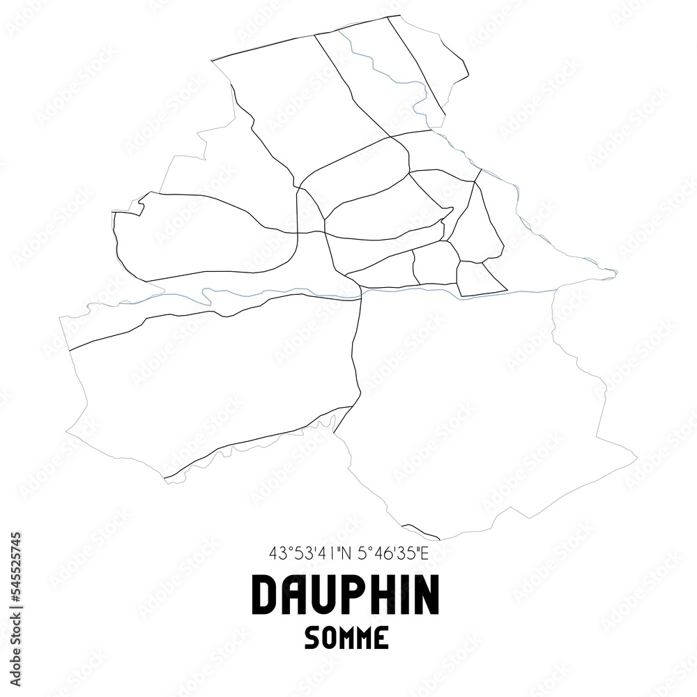 DAUPHIN Somme. Minimalistic street map with black and white lines. DAUPHIN Somme. Minimalistic street map with black and white lines.
