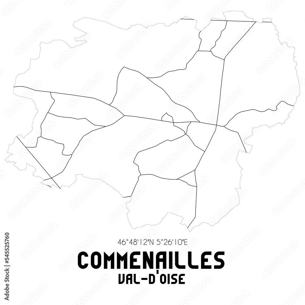 COMMENAILLES Val-d'Oise. Minimalistic street map with black and white lines.