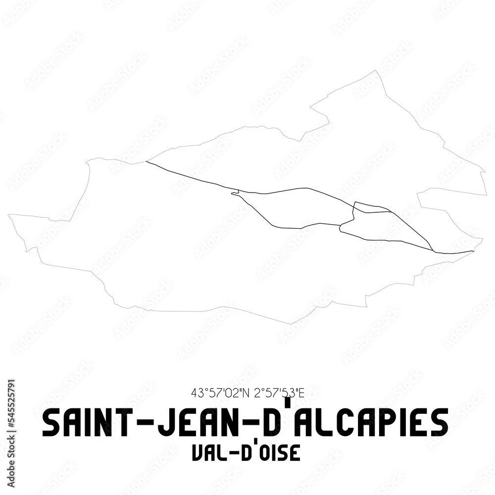 SAINT-JEAN-D'ALCAPIES Val-d'Oise. Minimalistic street map with black and white lines.