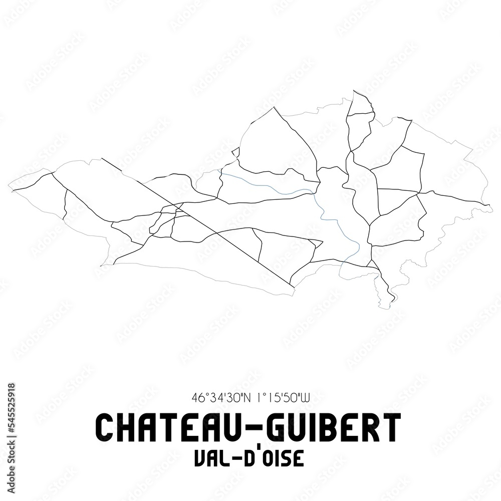 CHATEAU-GUIBERT Val-d'Oise. Minimalistic street map with black and white lines.