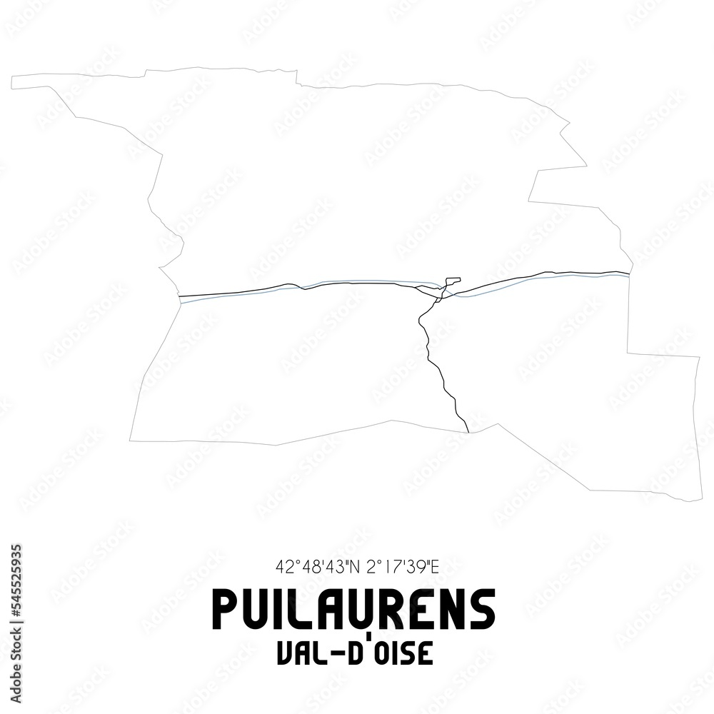 PUILAURENS Val-d'Oise. Minimalistic street map with black and white lines.