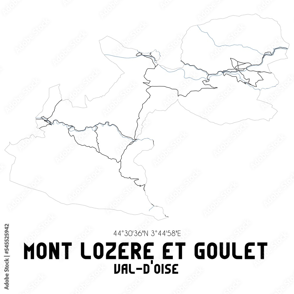 MONT LOZERE ET GOULET Vald'Oise. Minimalistic street map with black