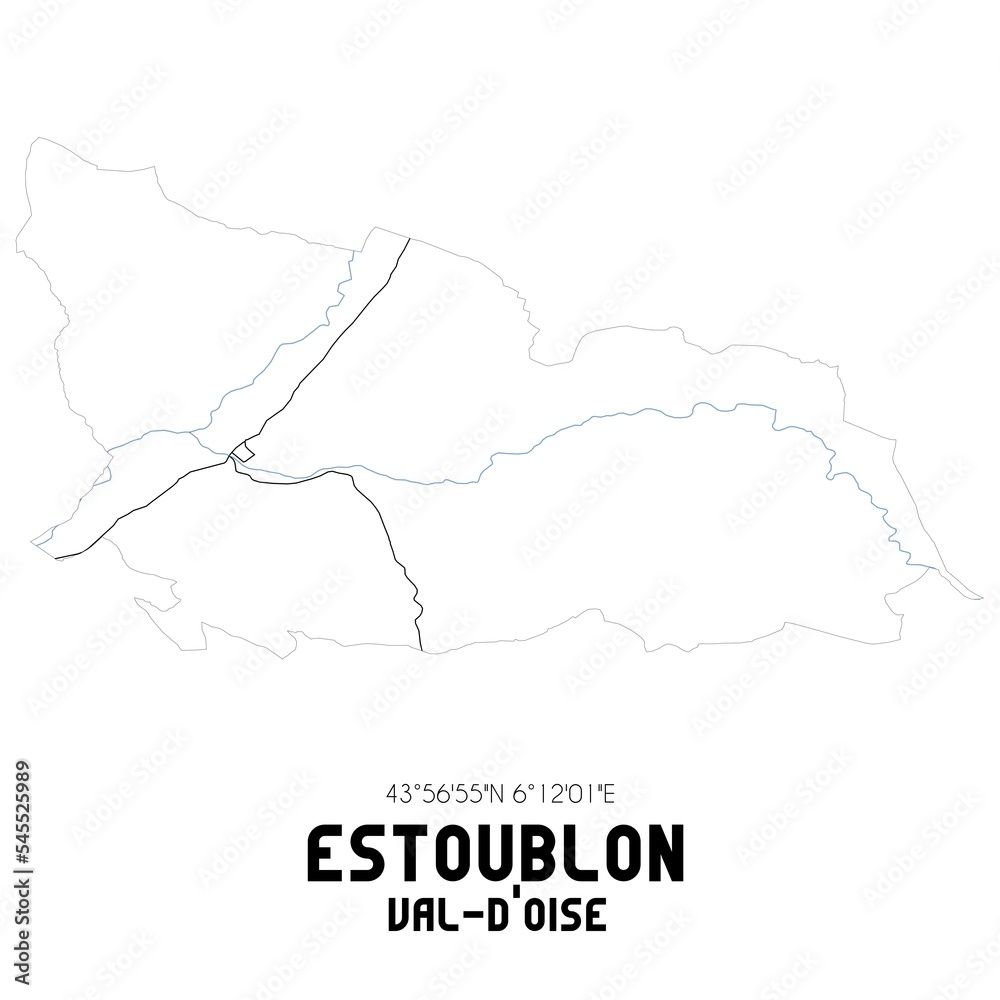 ESTOUBLON Val-d'Oise. Minimalistic street map with black and white lines.