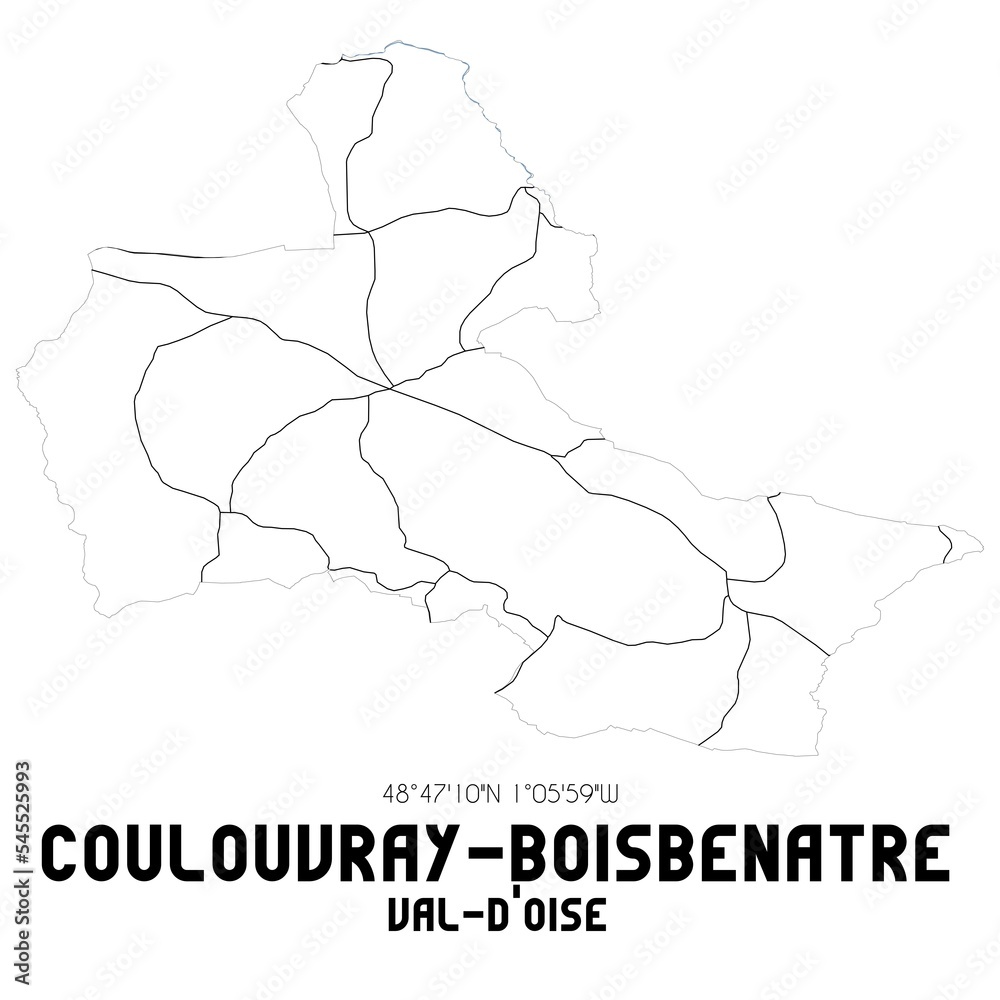 COULOUVRAY-BOISBENATRE Val-d'Oise. Minimalistic street map with black and white lines.