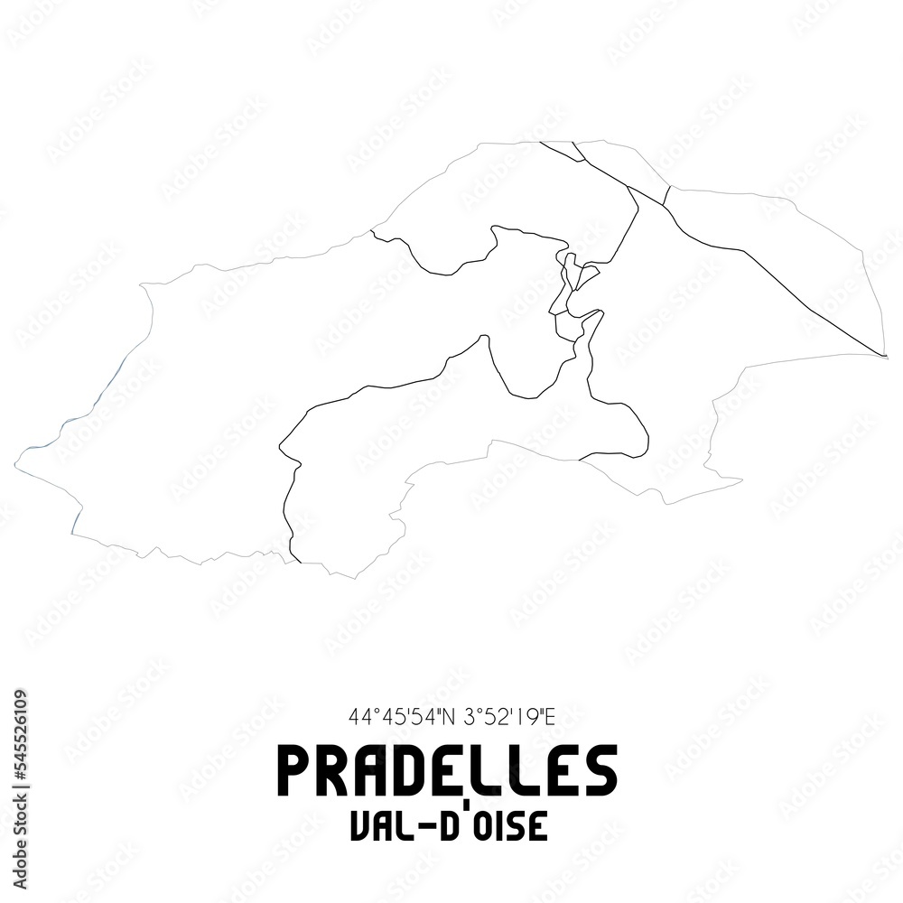 PRADELLES Val-d'Oise. Minimalistic street map with black and white lines.