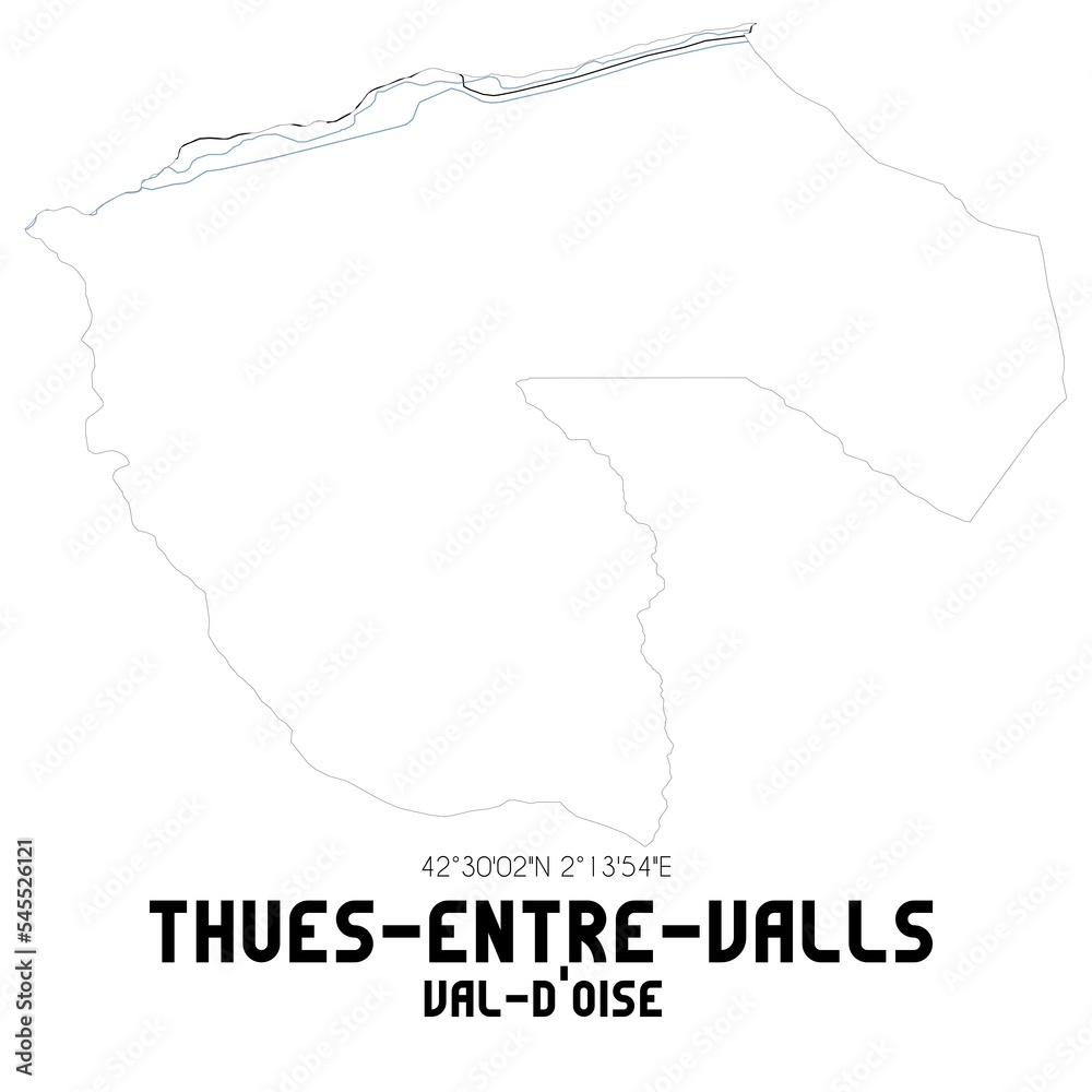 THUES-ENTRE-VALLS Val-d'Oise. Minimalistic street map with black and white lines.