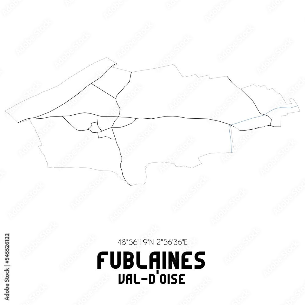 FUBLAINES Val-d'Oise. Minimalistic street map with black and white lines.