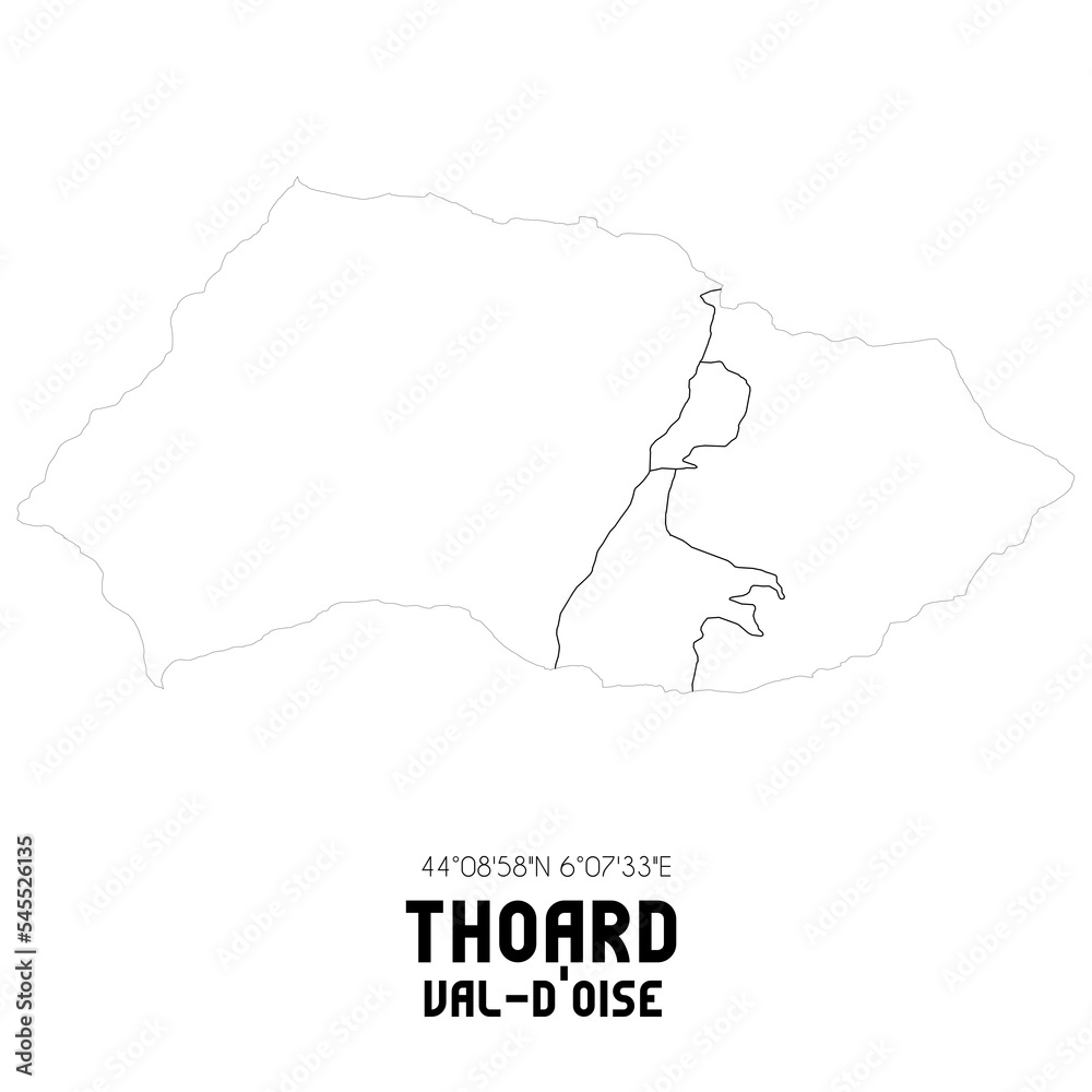 THOARD Val-d'Oise. Minimalistic street map with black and white lines.