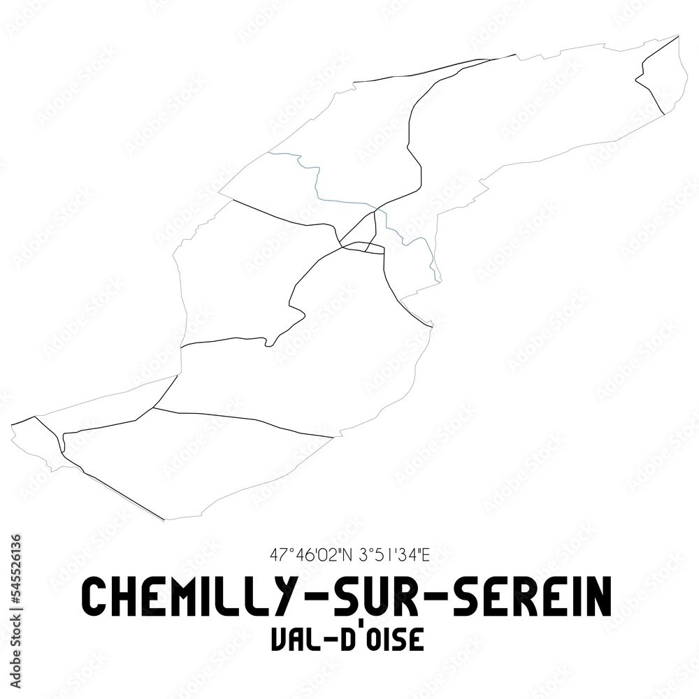 CHEMILLY-SUR-SEREIN Val-d'Oise. Minimalistic street map with black and white lines.