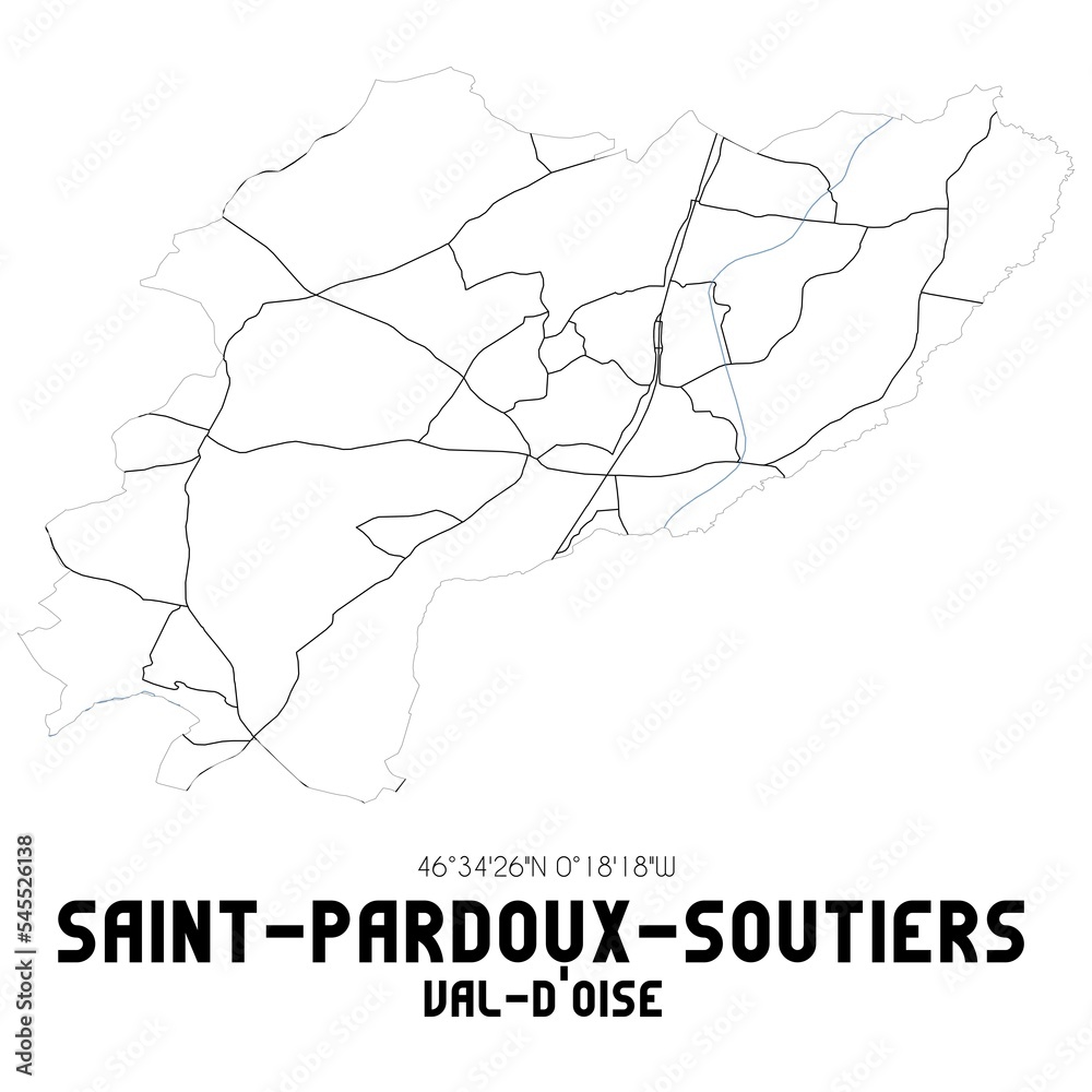 SAINT-PARDOUX-SOUTIERS Val-d'Oise. Minimalistic street map with black and white lines.
