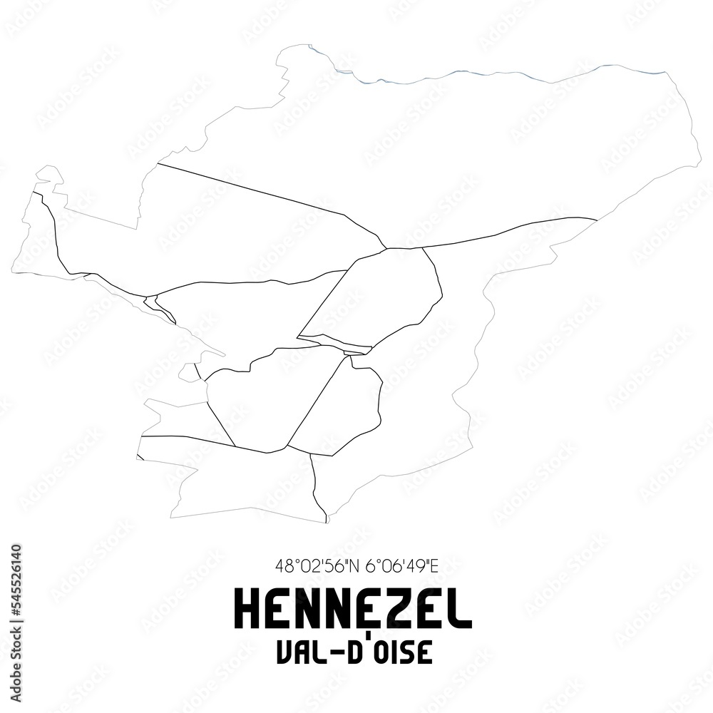 HENNEZEL Val-d'Oise. Minimalistic street map with black and white lines.