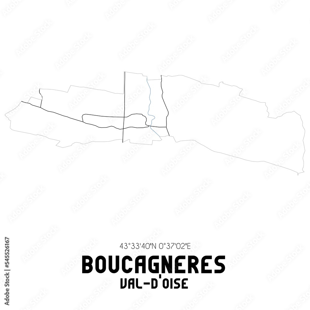 Fototapeta premium BOUCAGNERES Val-d'Oise. Minimalistic street map with black and white lines.