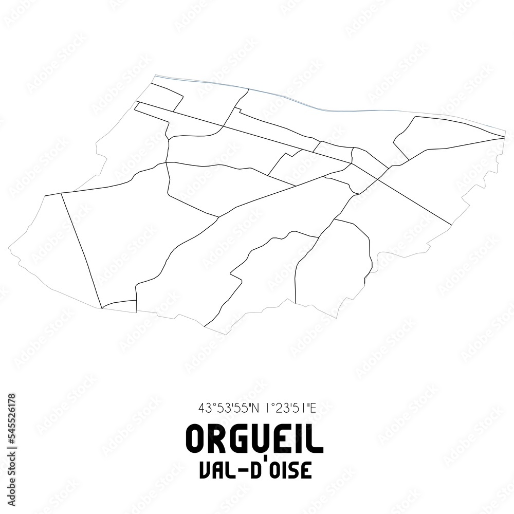ORGUEIL Val-d'Oise. Minimalistic street map with black and white lines.