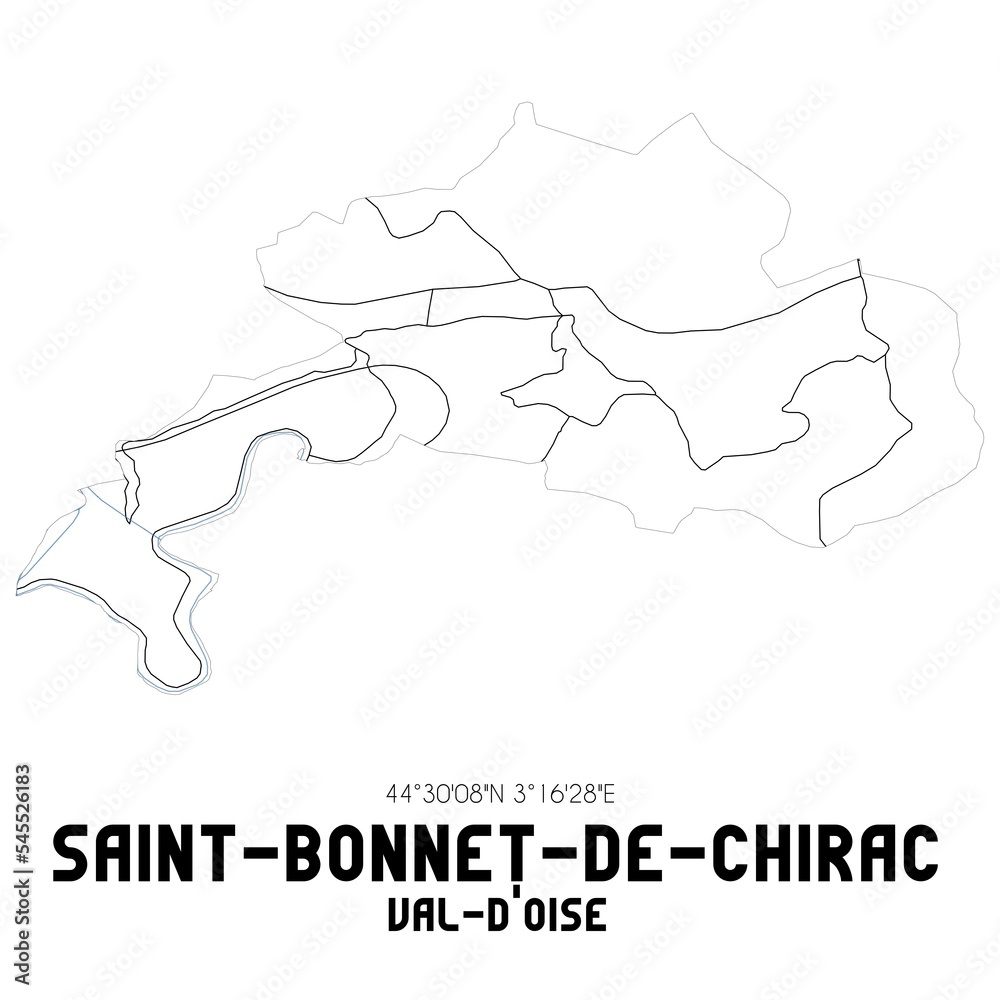 SAINT-BONNET-DE-CHIRAC Val-d'Oise. Minimalistic street map with black and white lines.